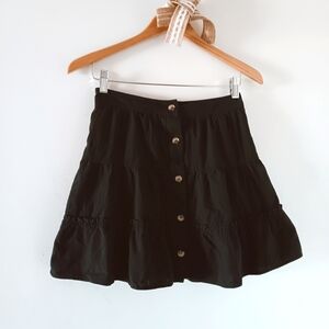 Pink Lily New In Black Ruffle Tiered Button Up Front Mini Skirt